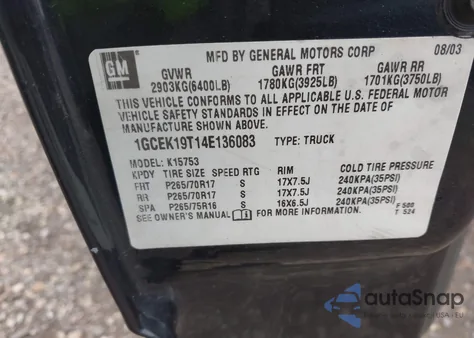 2004 Chevrolet Silverado 1500 Z71 z USA, uszkodzony, nr VIN 1GCEK19T14E136083